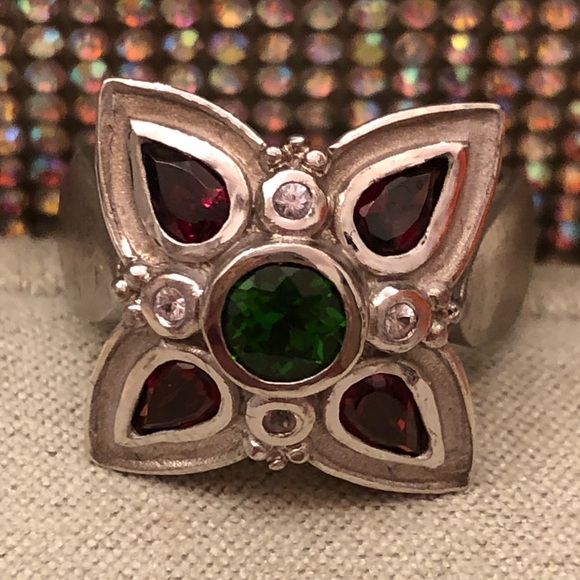 NWOT Palladium Silver Chrome Diopside Garnet & White Topaz Ring - Picture 6 of 8